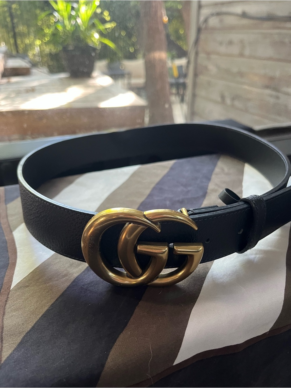 Gucci Black Leather Belt with Gold Double G Buckle